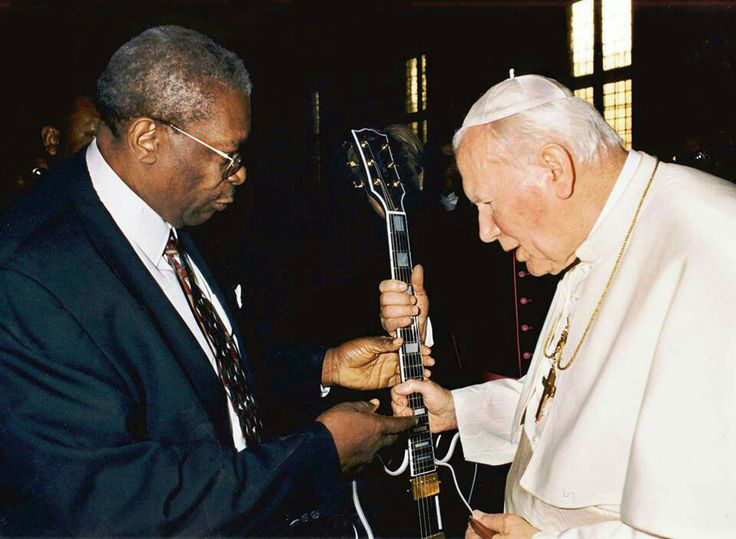 Featured image for “B.B. King dies, Catholics remember him gifting “Lucille” guitar to Pope John Paul II in 1997”