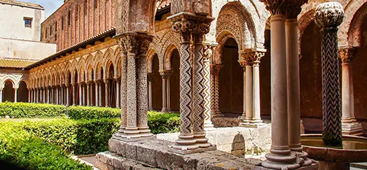 The courtyard of Monreale cathedral of Assumption, Sicily, Italy