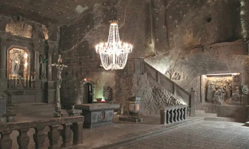 St. Kingas Chapel in the Wieliczka Salt Mine, carved entirely from rock salt