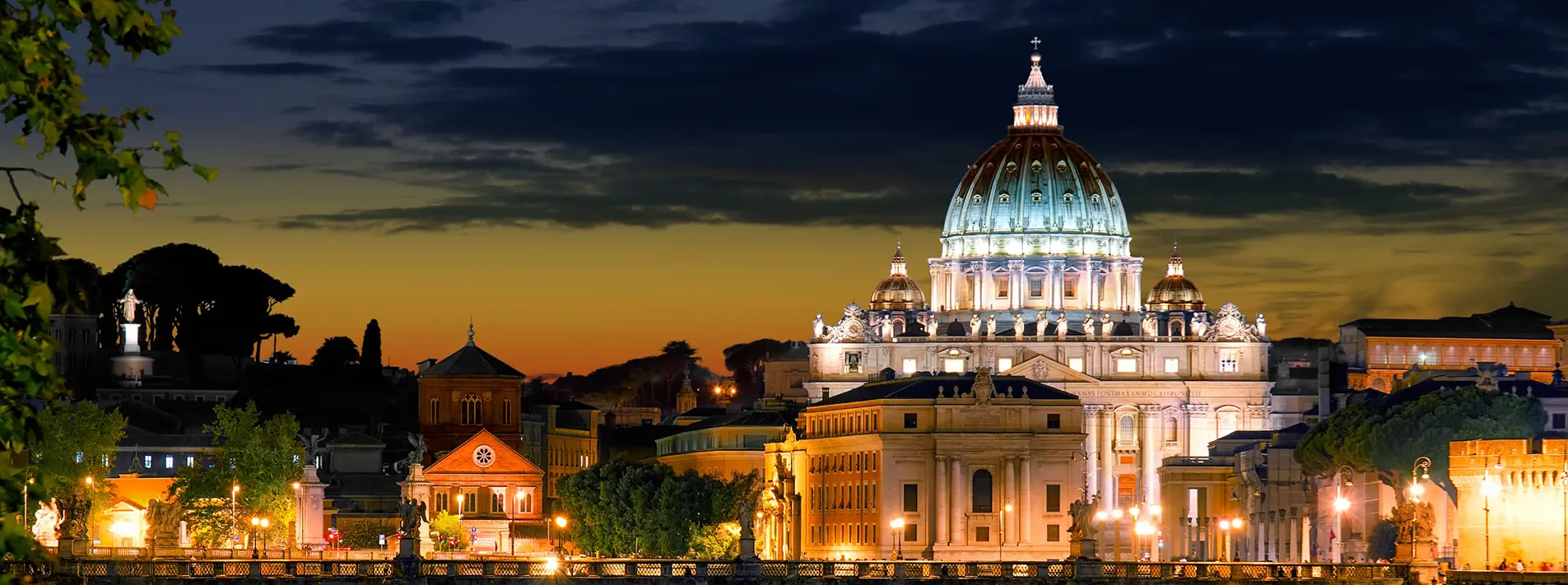 St. Peter's Basilica illuminated at night, Rome