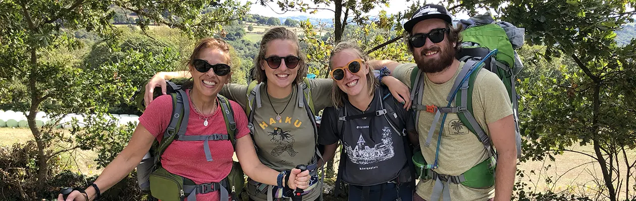 Catholic pilgrims walking together on a Tekton Ministries pilgrimage