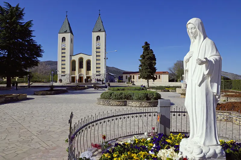 Statue of the Queen of Peace in front of St. James Church in Medjugorje, Bosnia and Herzegovina