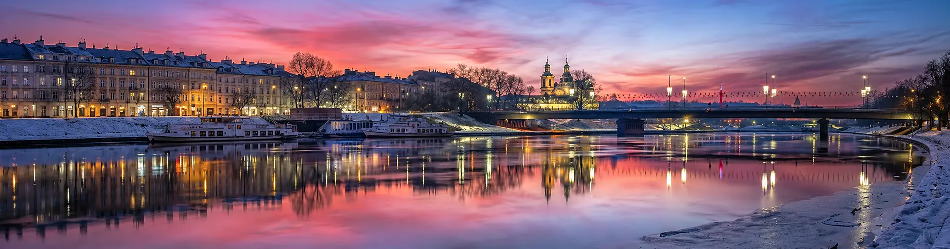 A wide panoramic view of Kraków, Poland — a historic city in the south of the country