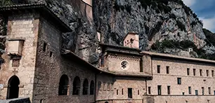 The Sacro Speco of Subiaco — the cave where St. Benedict lived as a hermit before founding Western monasticism