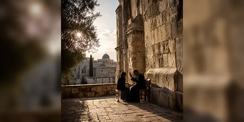 The Sacrament of Reconciliation, offered near a holy site.