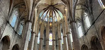 Interior of the Basilica of Santa Maria del Mar, the Catalan Gothic church where Saint Ignatius of Loyola attended Mass, Barcelona
