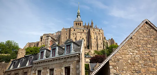 The Benedictine Abbey of Mont-Saint-Michel founded in 966 in honor of the Archangel Michael