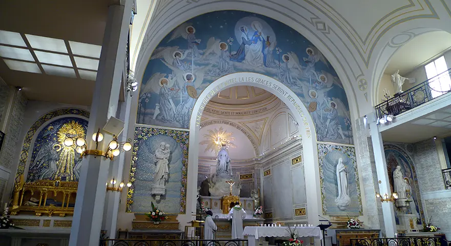 The high altar of the Chapel of the Miraculous Medal at Rue du Bac, where Our Lady appeared to Saint Catherine Labouré in 1830, Paris
