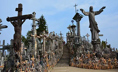 The Hill of Crosses near Siauliai, Lithuania, where pilgrims have planted hundreds of thousands of crosses — visited by St. John Paul II in 1993.