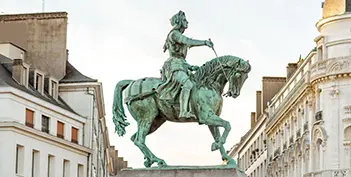 The bronze equestrian statue of Saint Joan of Arc at the Place du Martroi in Orleans, France