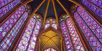 The Gothic stained-glass windows of Sainte-Chapelle in Paris, built to house the Crown of Thorns