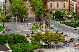 The Columbus Monument at the foot of Las Ramblas, the tree-lined boulevard threading through the heart of Barcelona