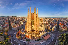 La Sagrada Família rising above the Barcelona skyline, the city's most recognizable basilica