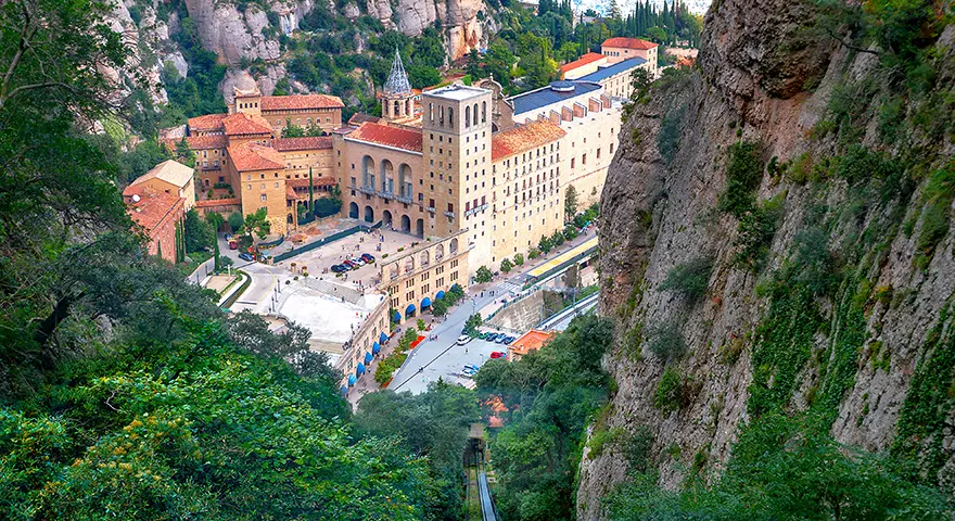The Monastery of Montserrat set against the jagged peaks of the Catalan mountains, Spain
