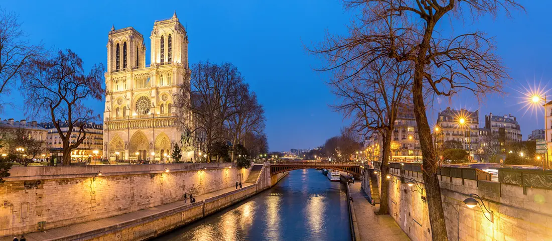 View of Notre-Dame Cathedral and the Seine in Paris, France