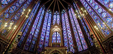 The Gothic stained glass of Sainte-Chapelle in Paris, Saint Louis IX's 13th-century chapel built to house the Crown of Thorns