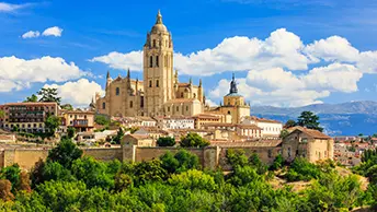 The Gothic Cathedral of Segovia rising from the Plaza Mayor, the last great Gothic cathedral built in Spain