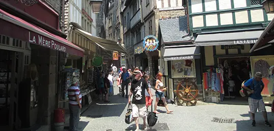 The medieval Grande Rue winding through the village of Mont-Saint-Michel