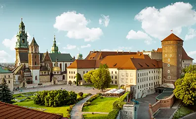 Exterior of Wawel Cathedral on Wawel Hill in Krakow, Poland, where St. John Paul II celebrated his first Mass in 1946.