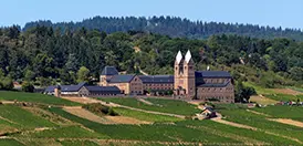 Exterior of the Abbey of St. Hildegard above the vineyards of Rüdesheim, Germany