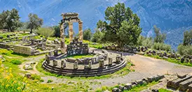 The columns of the Temple of Apollo at the ancient Sanctuary of Delphi, Greece