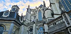 Gothic exterior of the Cathedral of St. Michael and St. Gudula in Brussels, Belgium