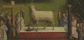 Detail of the Mystic Lamb panel from the Ghent Altarpiece at St. Bavo's, Belgium