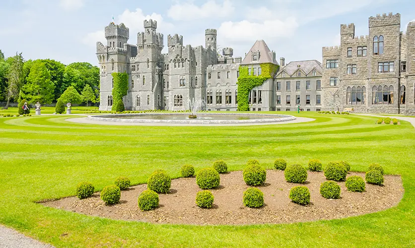 Ashford Castle, a medieval and Victorian estate on the shores of Lough Corrib in County Mayo