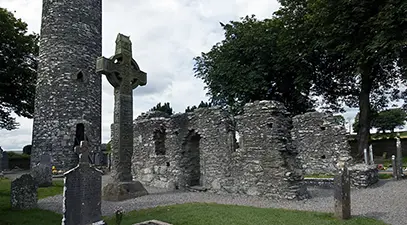The early Christian monastic site of Monasterboice, known for its Celtic high crosses