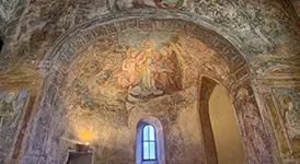 Medieval frescoes inside St. Peter's Church on Lindau island, Lake Constance, Germany