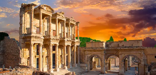 The marble façade of the Library of Celsus at Ephesus, Turkey, a St. Paul pilgrimage site