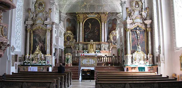 Interior and high altar of the Church of the Most Precious Blood in Erding, Germany
