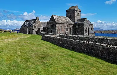 Iona Abbey above the Sound of Iona, on the island where St. Columba founded his monastery in 563