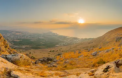 Sunrise over the Sea of Galilee viewed from the hills above Tiberias — Holy Land pilgrimage