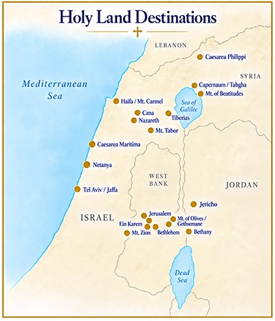Map of the Holy Land for pilgrims traveling to Israel
